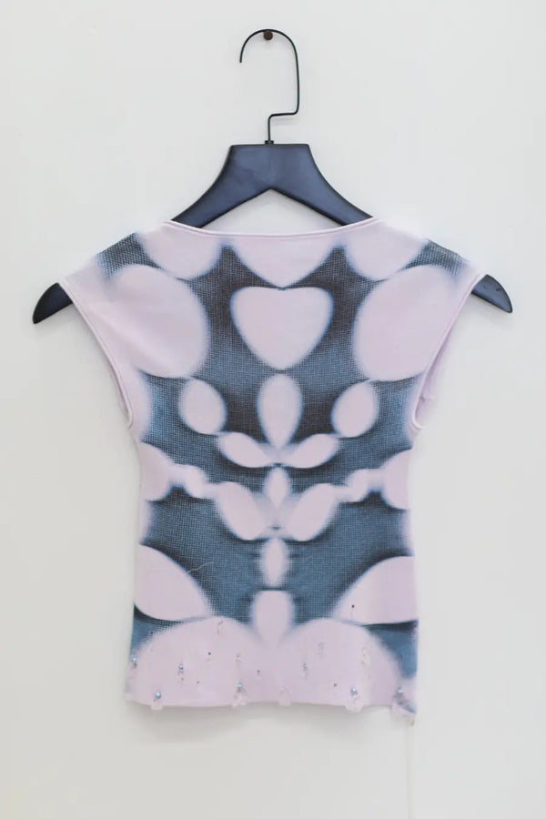 RUI printed hollow top RSS24KN14 pink and purple print